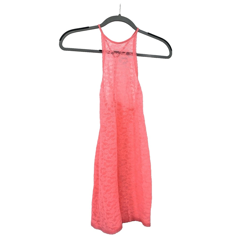Victoria's Secret Women Size Small Lingerie Dress Neon Pink Sheer Lace High Neck
